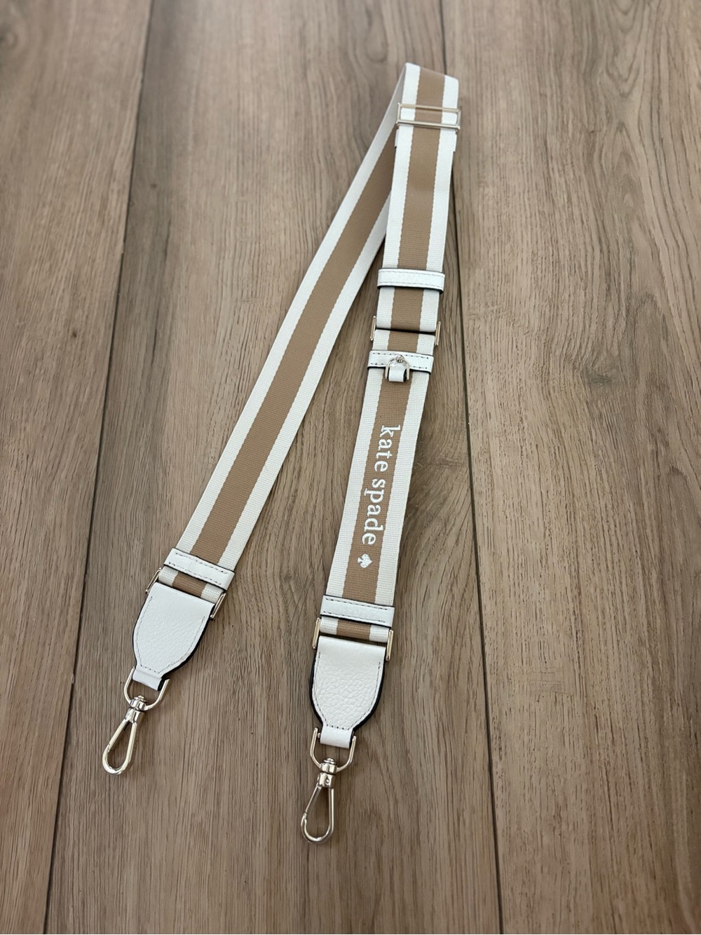 kate Spade Tan and Cream Striped Adjustable Messenger Strap